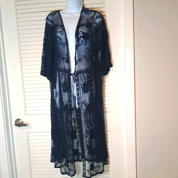 Forgotten Grace Other - Forgotten Grace Elegant Dark Blue Long Sleeve Lace Cover Up Size Medium